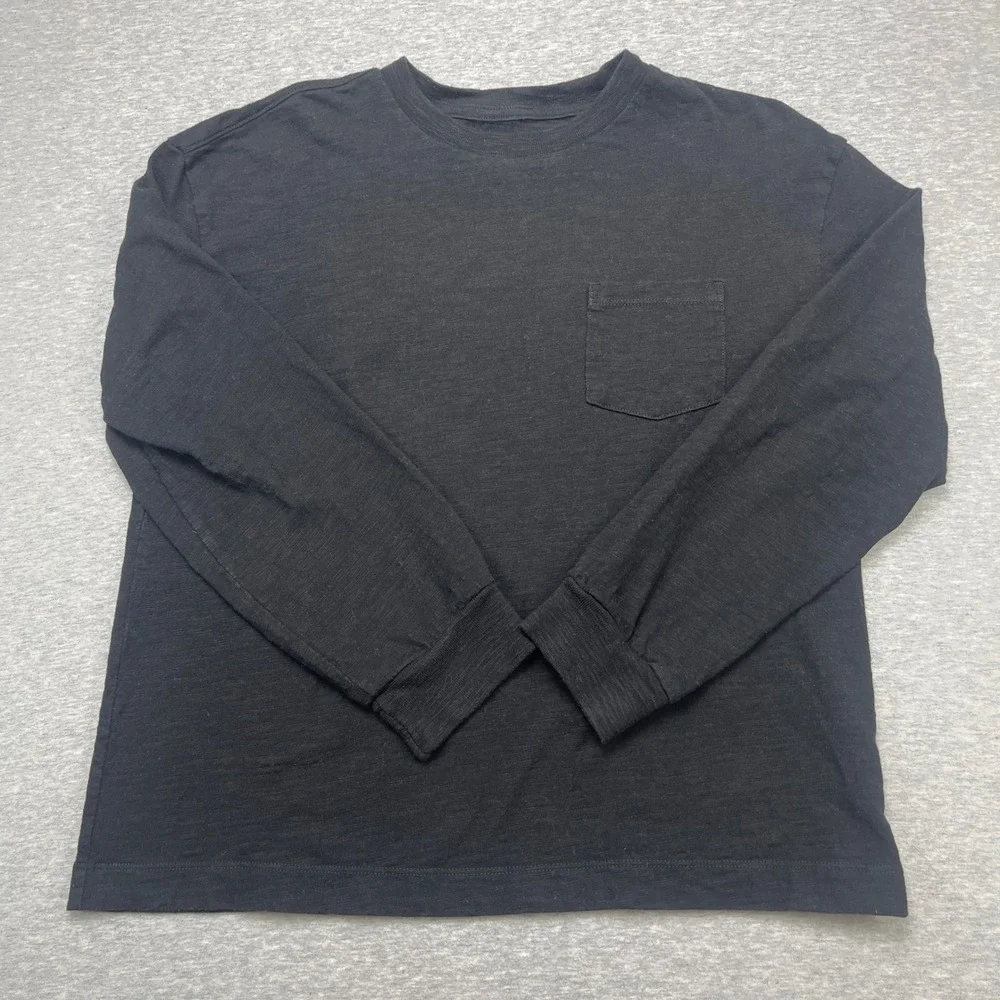 Gap T-Shirt Kids L (10) Husky Long Sleeve Black Slub Pocket EUC